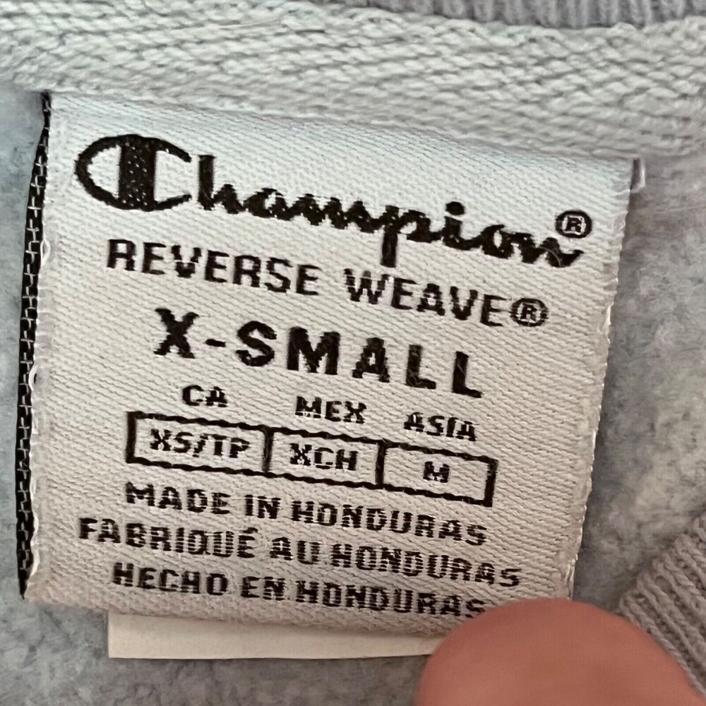 Champion Reverse Weave Cropped Tie Dye Spell Out Logo Sweatshirt Womens XS Blue - Picture 7 of 8